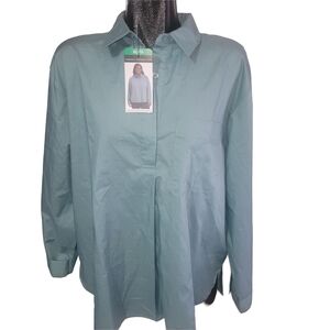 French Connection Aqua Colored Button-Up Henley Shirt NWT Size XL